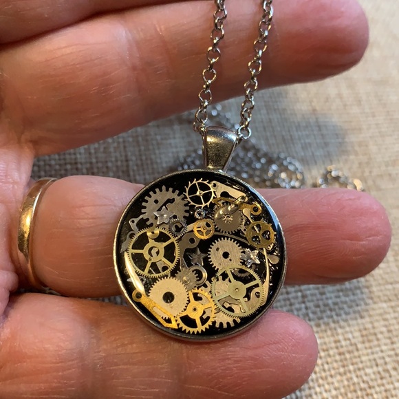 Twinsdesign Jewelry - Stars vintage Gears Resin Layered Necklace 18” Handmade One of a kind New